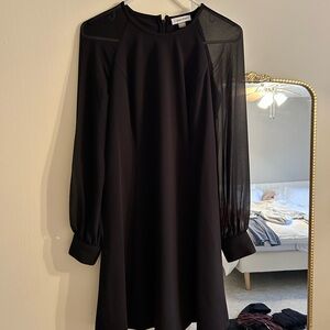 Calvin Klein Black Dress with Sheer Long Sleeves